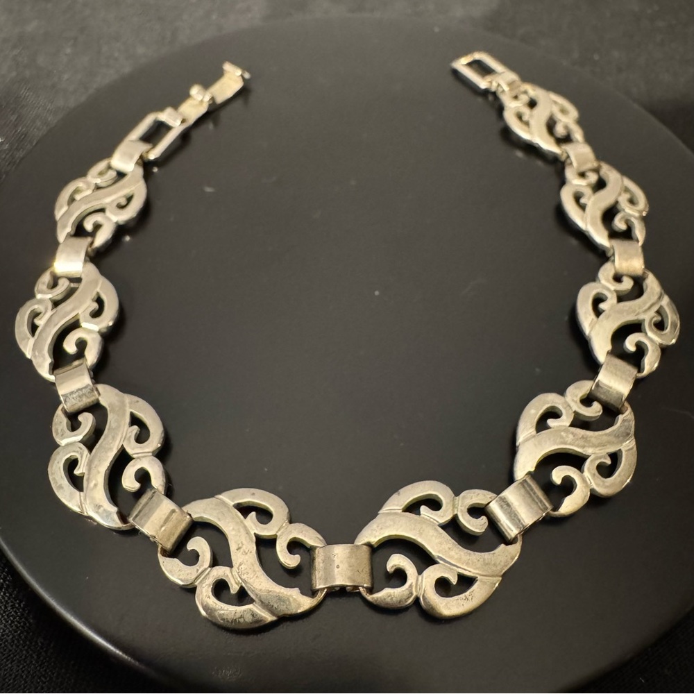 Vintage 925 Silver Scroll Link Bracelet
